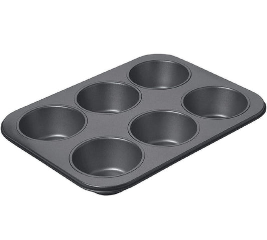 6-Cup Muffin Pan – Non-Stick Carbon Steel Cupcake Baking Tray | Heavy Duty Standard Bakeware for Muffins, Cakes, Mini Pies & More