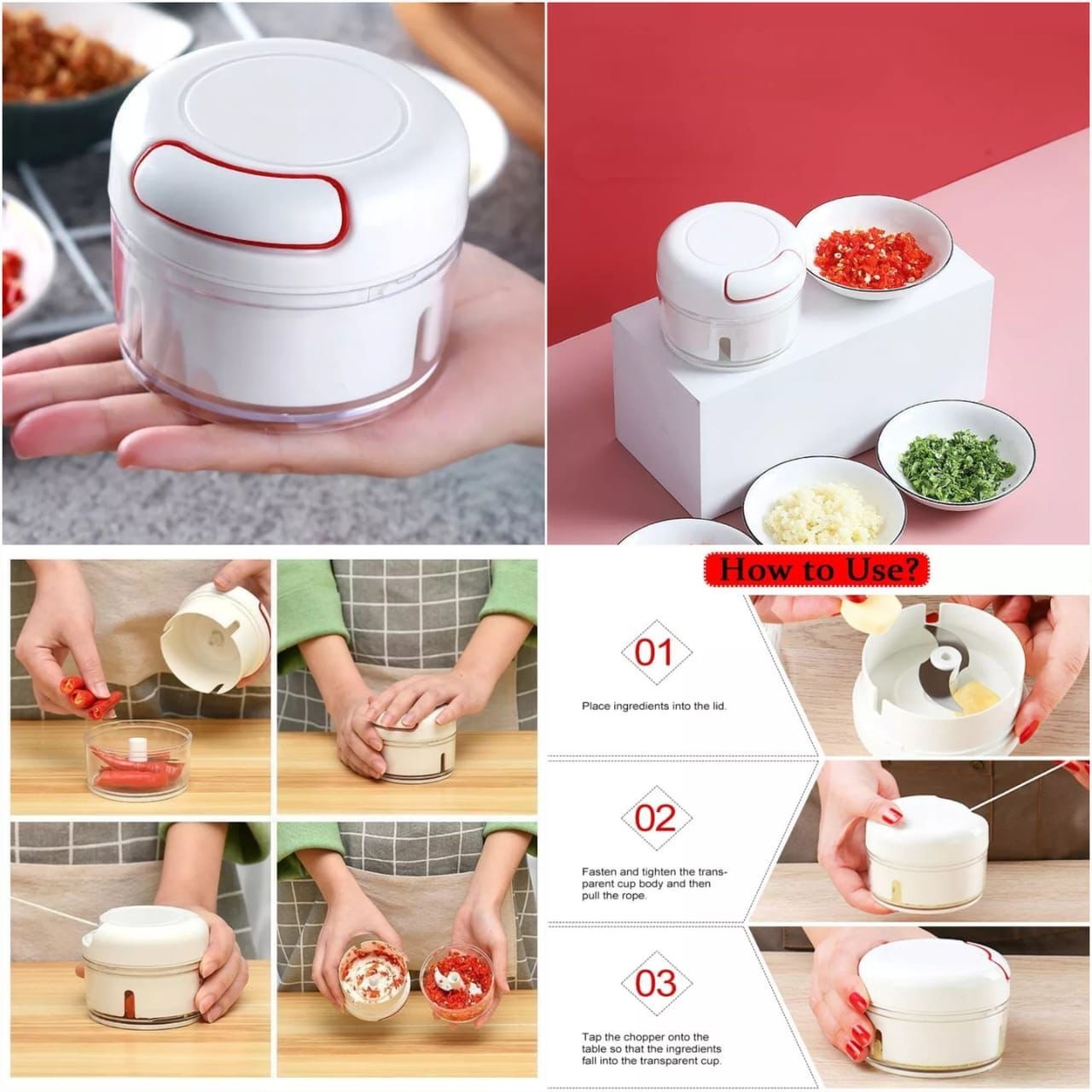 Hand-Powered Mini Food Chopper – Grinder, Mixer, Blender for Meat, Fruits, Nuts