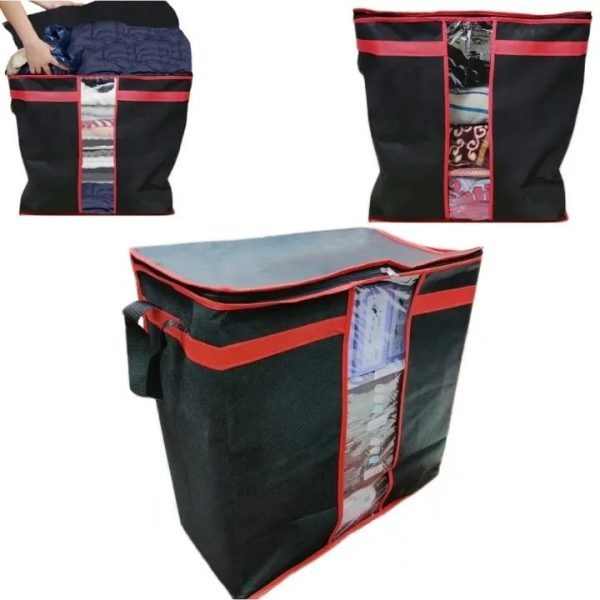 Black Foldable Storage Bag – Cloth Blanket Organizer for Wardrobe