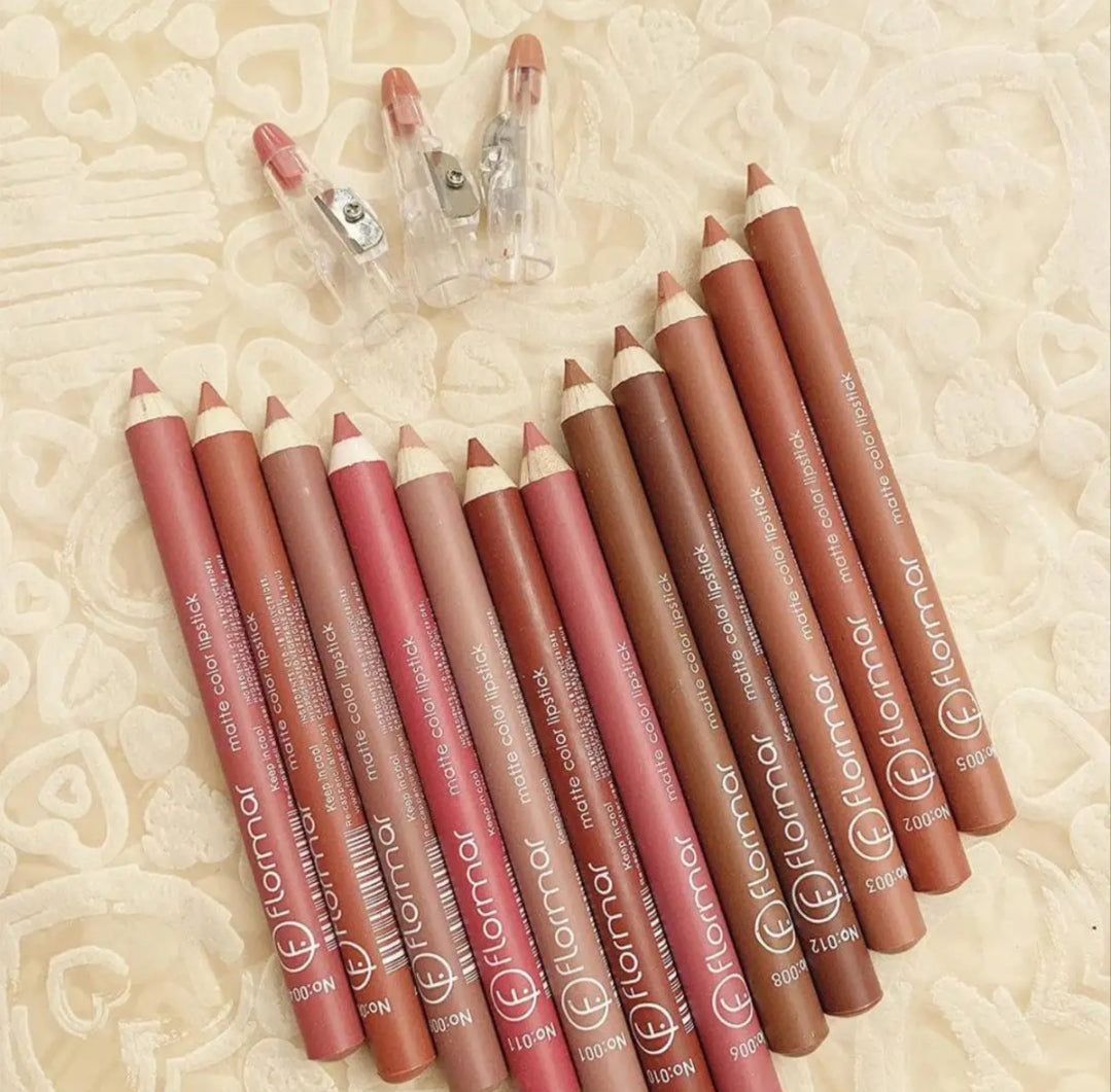 Set of 12/6 Pcs Matte Nude Colors Lip Liners Pigmented Lip Pencils
