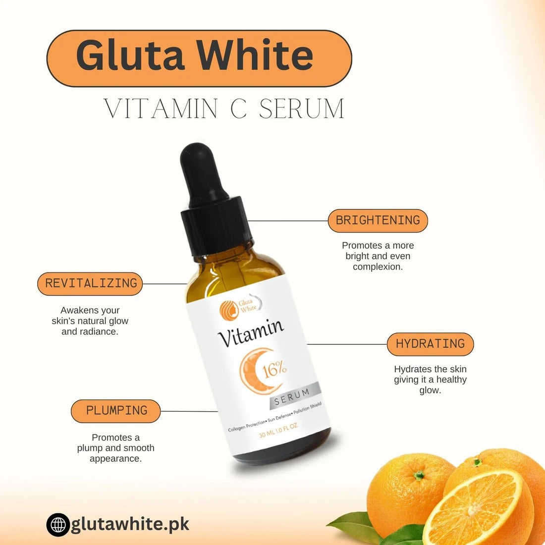 Gluta White Vitamin C 16% Serum for Glowing Skin & Dark Spots