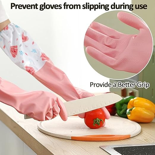 Extra Long Waterproof Dishwashing Gloves – Warm Fleece Lined, Anti-Slip Rubber Cleaning Gloves