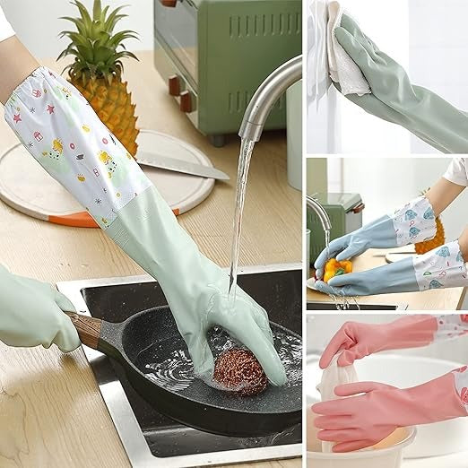 Extra Long Waterproof Dishwashing Gloves – Warm Fleece Lined, Anti-Slip Rubber Cleaning Gloves