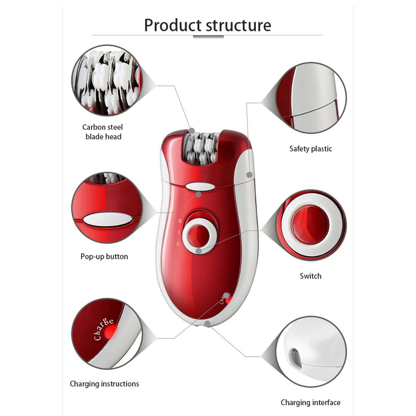 Kemei KM-3068 3-in-1 Rechargeable Epilator for Women