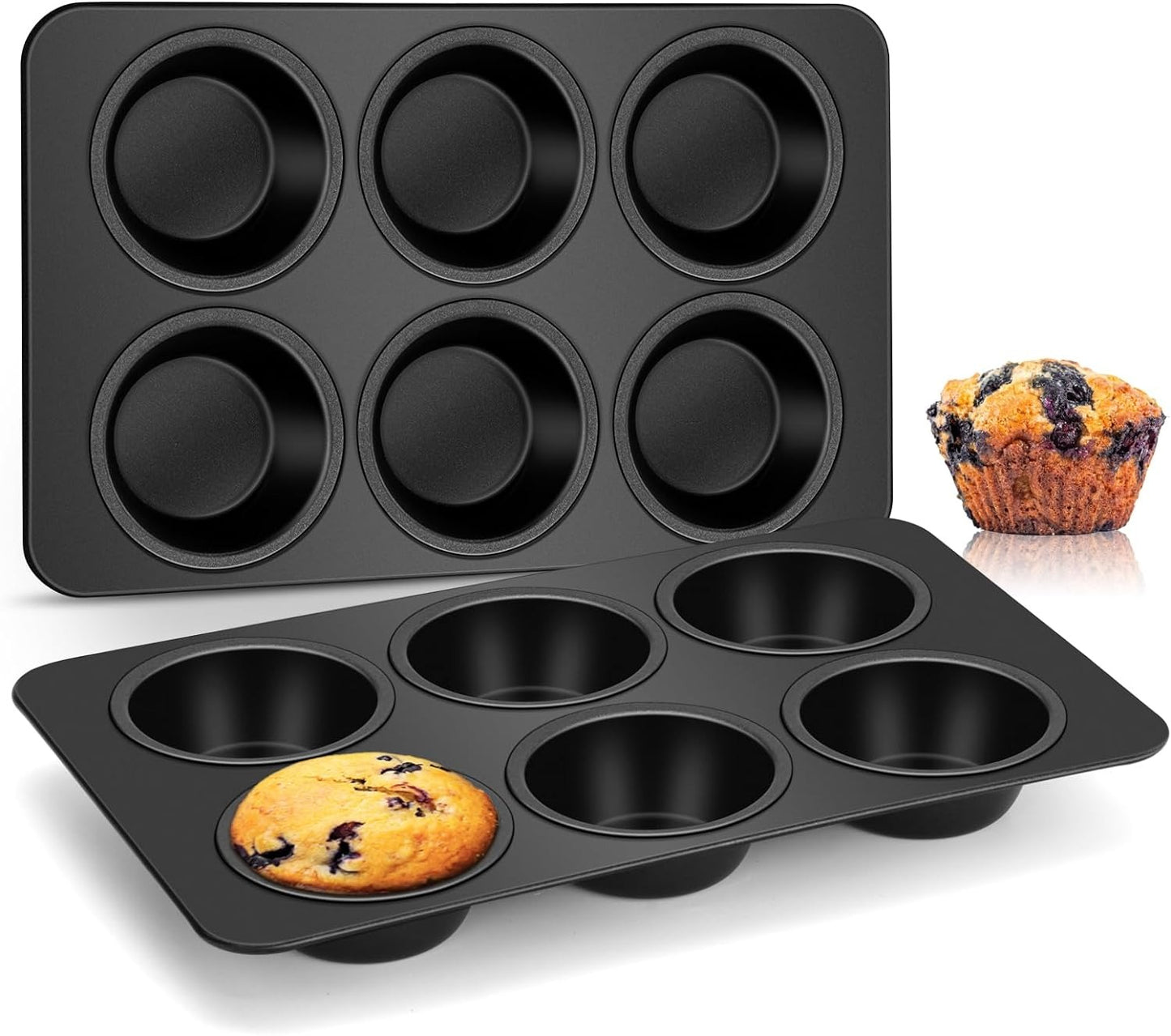 6-Cup Muffin Pan – Non-Stick Carbon Steel Cupcake Baking Tray | Heavy Duty Standard Bakeware for Muffins, Cakes, Mini Pies & More