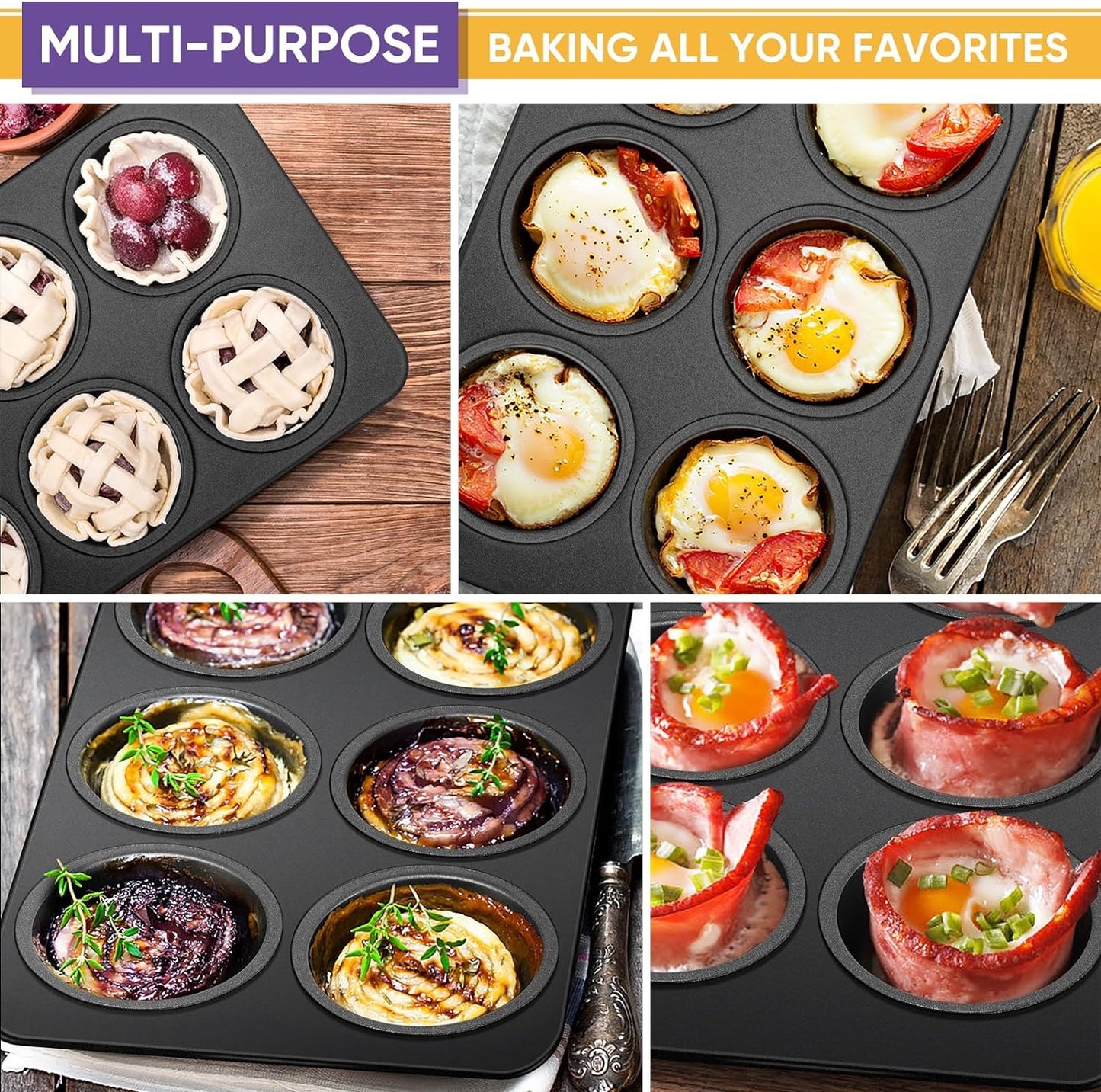 6-Cup Muffin Pan – Non-Stick Carbon Steel Cupcake Baking Tray | Heavy Duty Standard Bakeware for Muffins, Cakes, Mini Pies & More