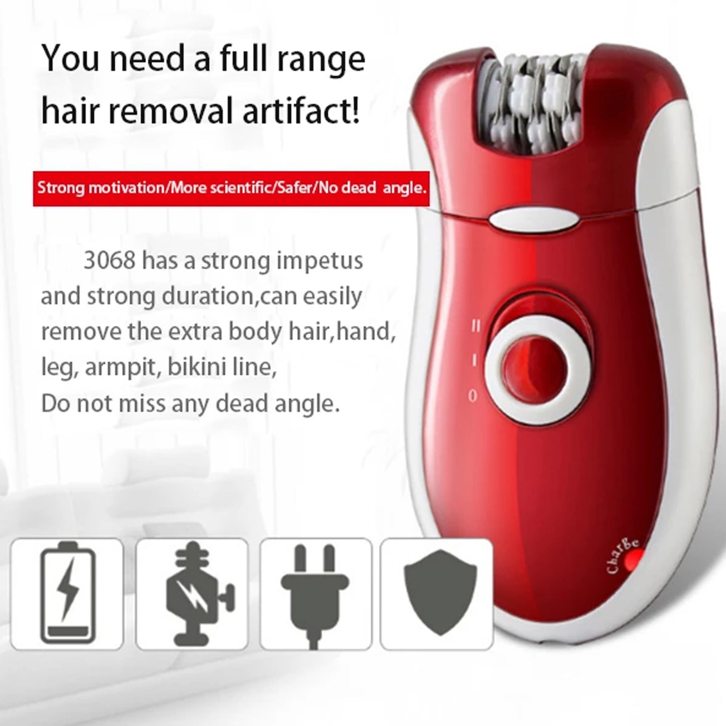 Kemei KM-3068 3-in-1 Rechargeable Epilator for Women
