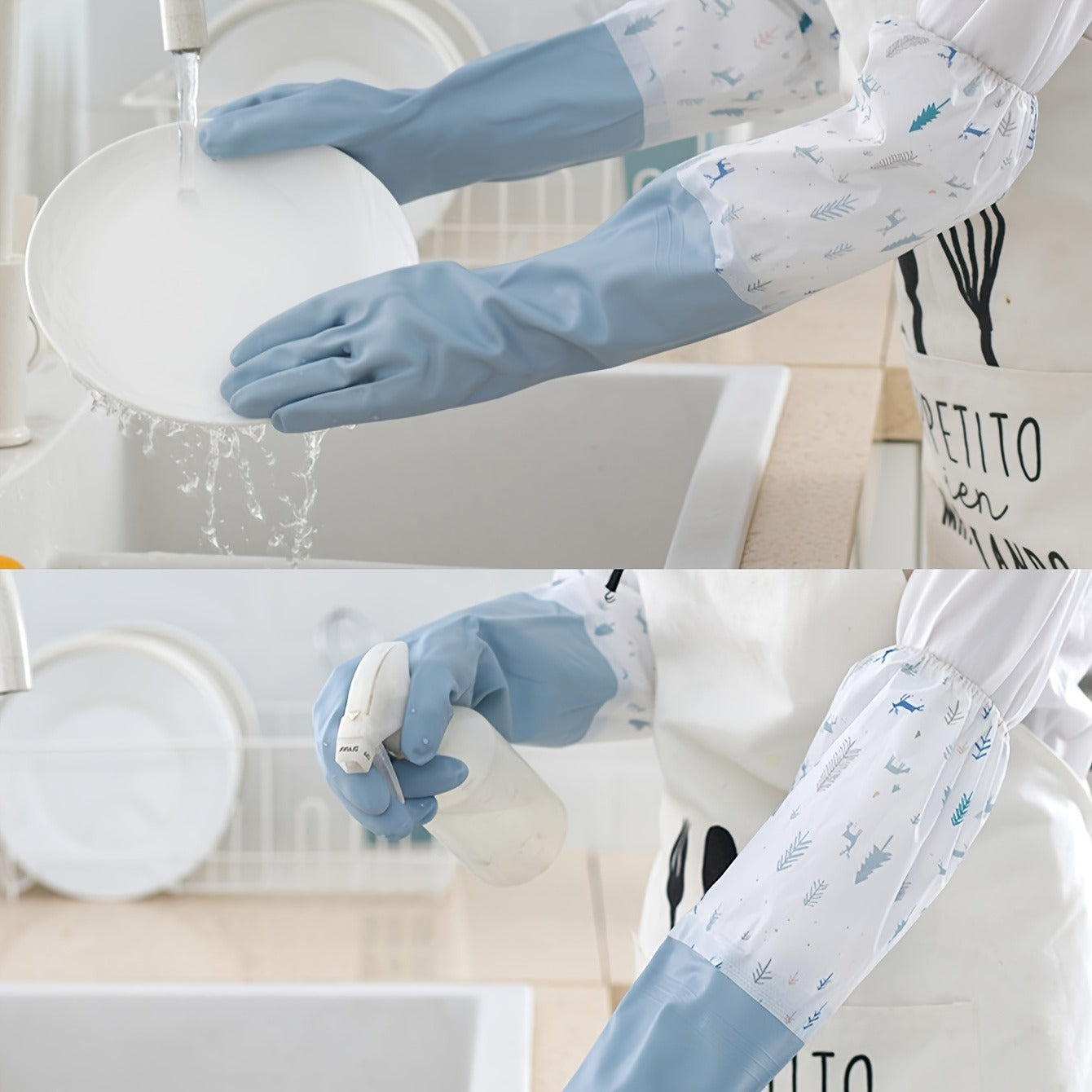 Extra Long Waterproof Dishwashing Gloves – Warm Fleece Lined, Anti-Slip Rubber Cleaning Gloves