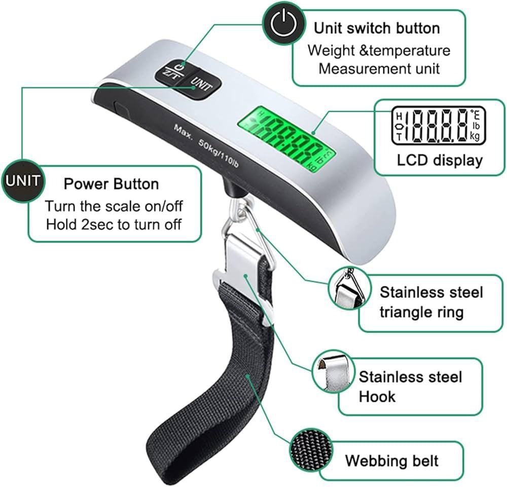 Portable Digital Luggage Scale - LCD Display & Unit Conversion for Travel