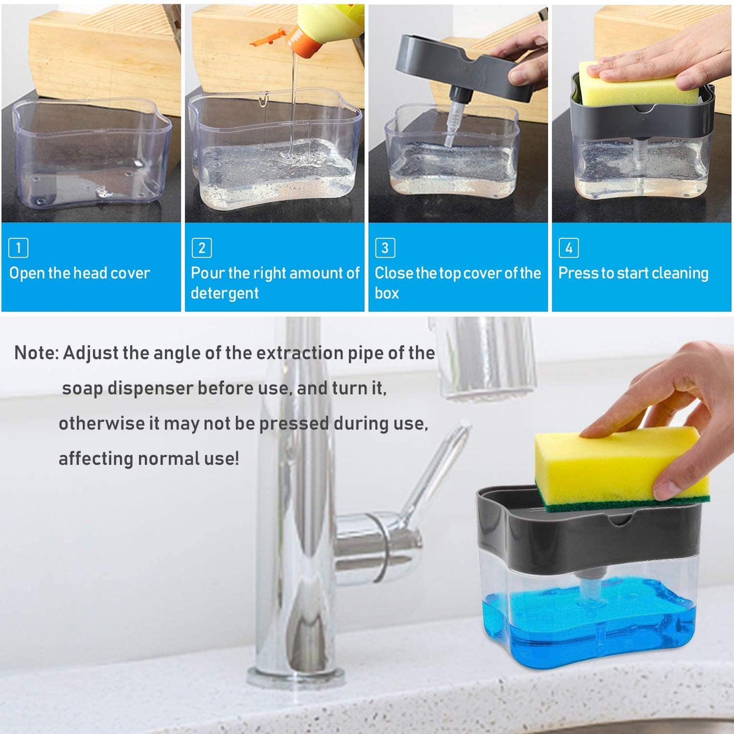 2-in-1 Soap Pump Dispenser with Sponge Holder – Kitchen Sink Liquid Soap Dispenser for Easy Dishwashing (Without Sponge)