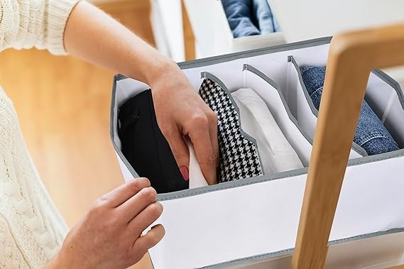 Grid Foldable Clothes Organizer – Milky White Wardrobe Storage Box