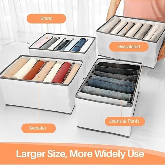 Grid Foldable Clothes Organizer – Milky White Wardrobe Storage Box