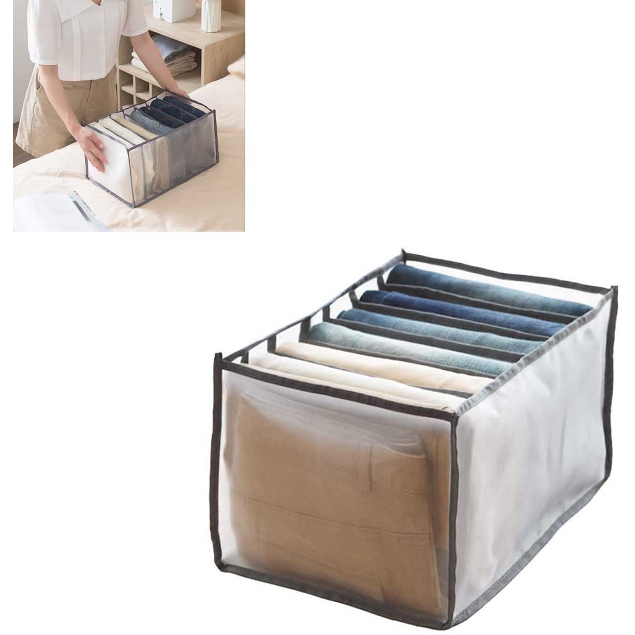 Grid Foldable Clothes Organizer – Milky White Wardrobe Storage Box