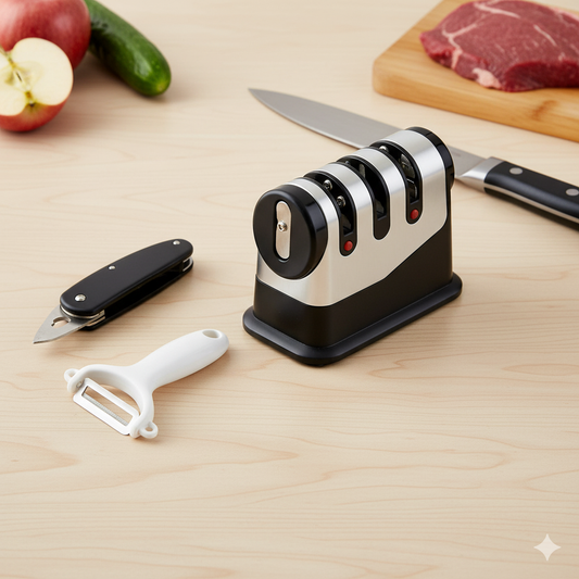 3-Stage Knife Sharpener Set with Peeler for Razor-Sharp Knives